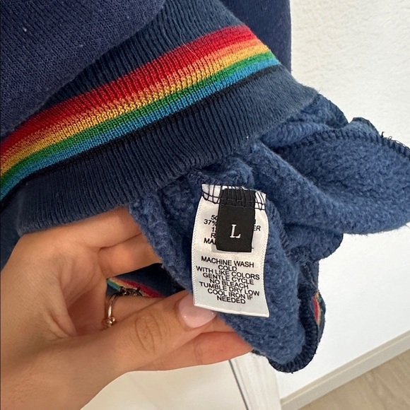 Aviator Nation Dark Blue Sweater with Colorful Rainbow Trim Size Large Cotton - Picture 4 of 5